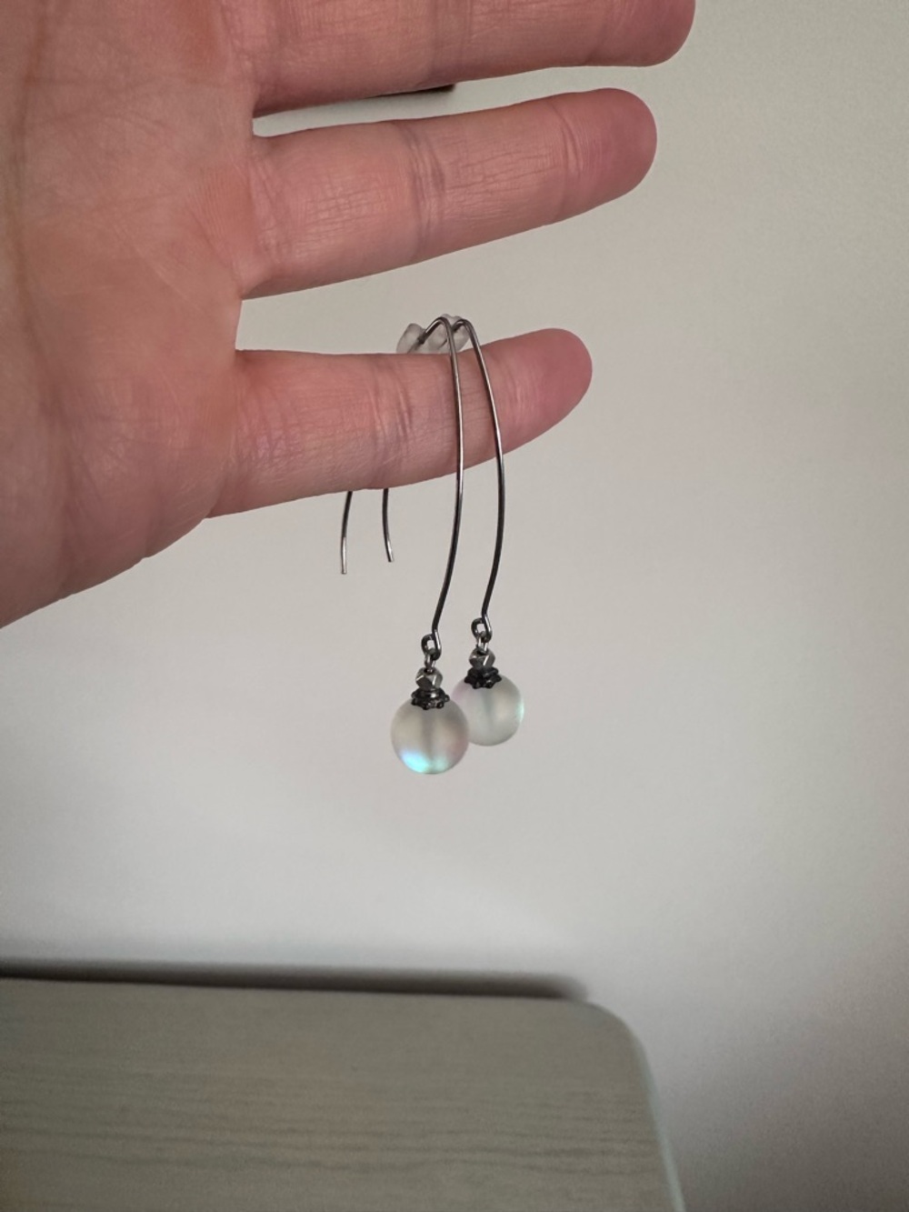 Sterling Silver Drop Pearl Earrings - Iridescent White